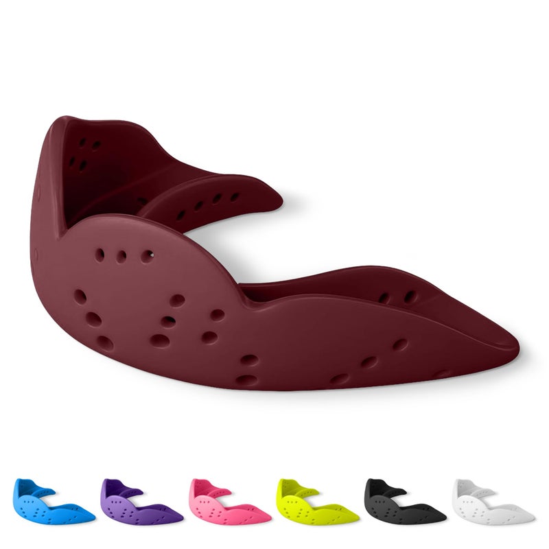 SISU Aero Medium Mouthguard, Mighty Maroon - 30% Stronger Protection for Lacrosse, Football, Hockey, Roller Derby, Team Sports - Remoldable Up to 20 Times - Ultra Slim - Works for Braces - Non Toxic - Image 1